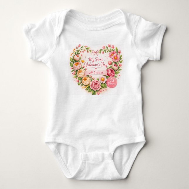 Baby Girl First Valentine’s Day Design Customize Baby Strampler (Vorderseite)