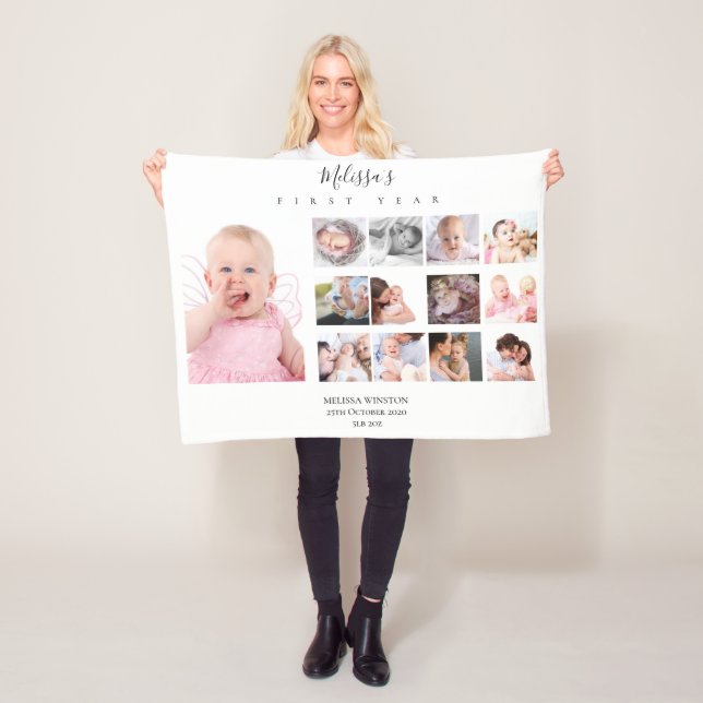 Baby Girl First Year Foto Collage 12 Monate Gesche Fleecedecke (Beispiel)