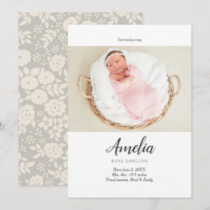 Baby Girl Floral Faire-part de naissance Carte pos