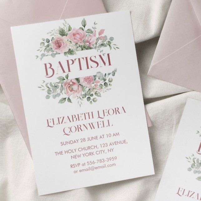 Baby Girl Floral Wreath Baptism Invitation (Baby Girl Floral Wreath Baptism Invitation)