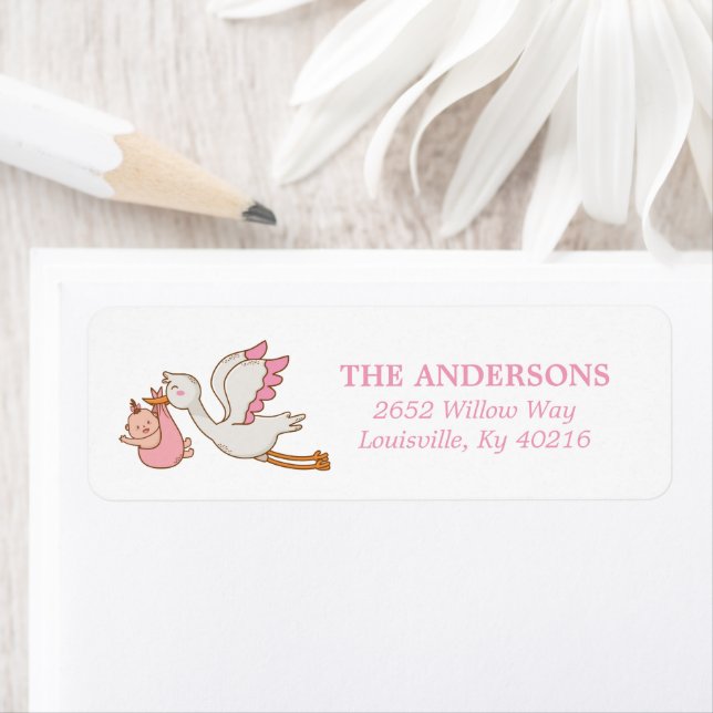 Baby Girl Flying Stork Pink Cute Baby Shower (Insitu)