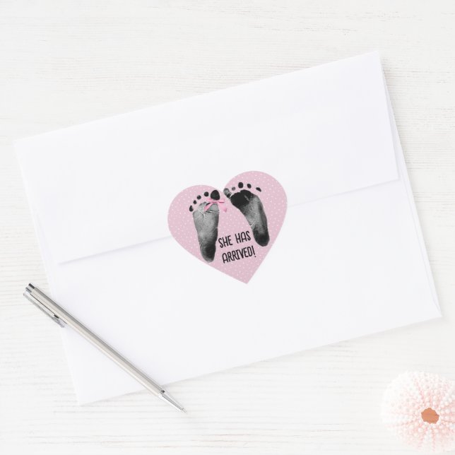 Baby Girl Footprints mit Bow Herz-Aufkleber (Umschlag)