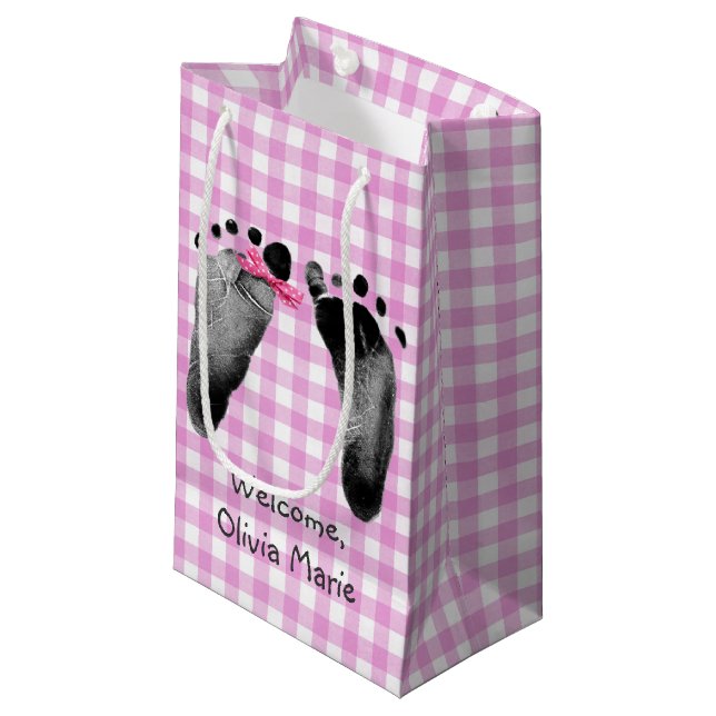 Baby Girl Footprints mit Bow Kleine Geschenktüte (Vorderseite Schrägansicht)