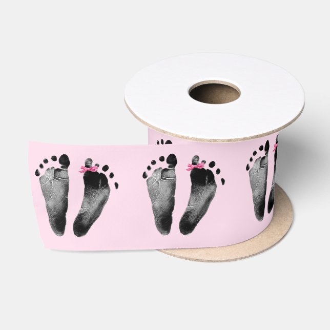 Baby Girl Footprints mit Bow Satinband (Spule)