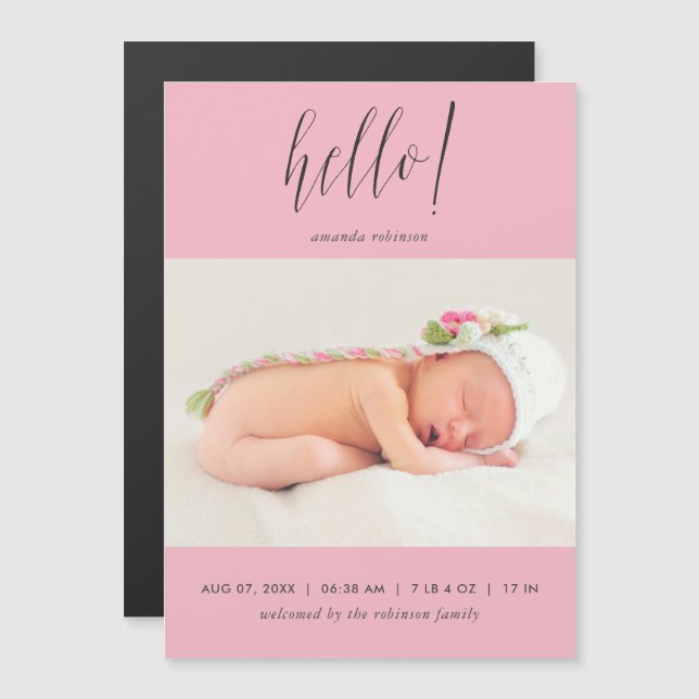 Baby Girl Foto Birth Magneteinladung (Vorne/Hinten)