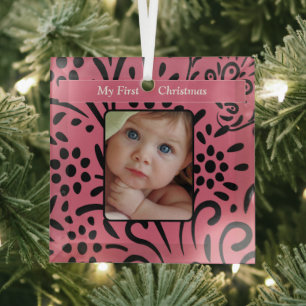 Baby Girl Foto Black Rosey Pink Ornament Aus Glas