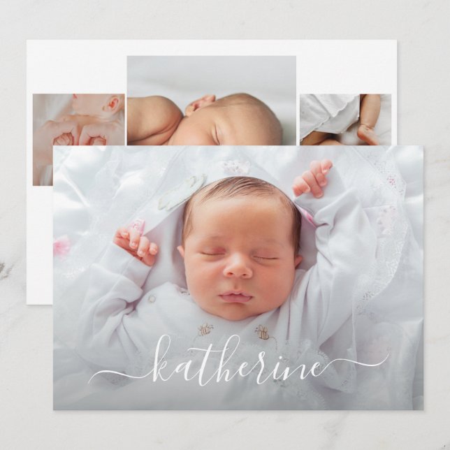 Baby Girl Foto Collage Geburtshinweise (Vorne/Hinten)