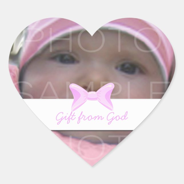 Baby Girl-Foto-Geschenk von Gott Rosa Bogen Herz-Aufkleber (Vorderseite)