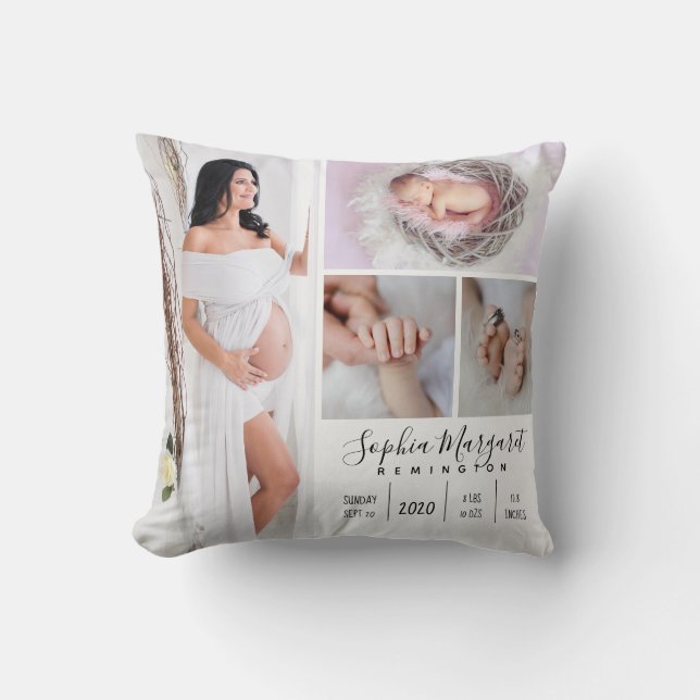 Baby Girl Foto Keepake White Throw Kissen (Vorderseite)