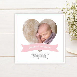 Baby Girl Foto Minimalistisch Geburtserklärung Magneteinladung