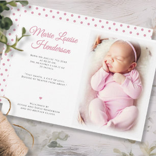 Baby Girl Foto Pink Dots Geburtsankündigungskarte Dankeskarte