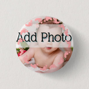 Baby Girl Foto Pink Fußspuren Muster Button