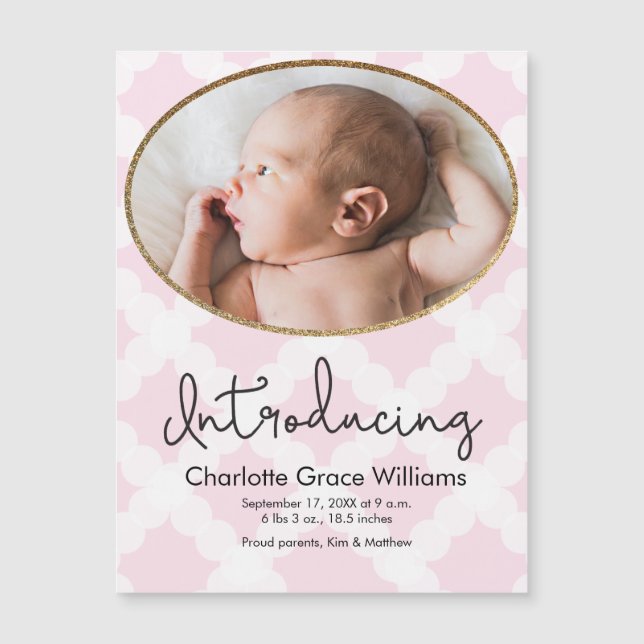 Baby Girl Foto Pink Geburtsankündigung Magnetkarte (Vorderseite)