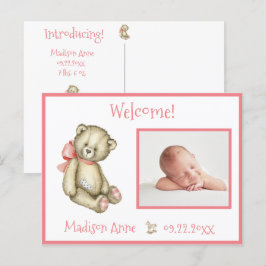 Baby Girl Foto Pink Typografy Name States Ankündigungspostkarte