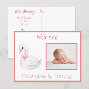 Baby Girl Foto Pink Typografy Name States Ankündigungspostkarte