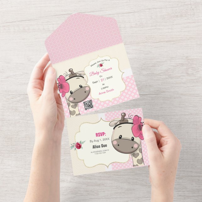 Baby Girl Giraffe Douche tout en une invitation (Déchirure)