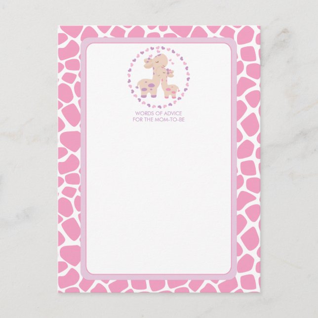 Baby Girl Giraffe Kinderdusche Wörter der Ratenkar Hinweiskarte (Vorderseite)