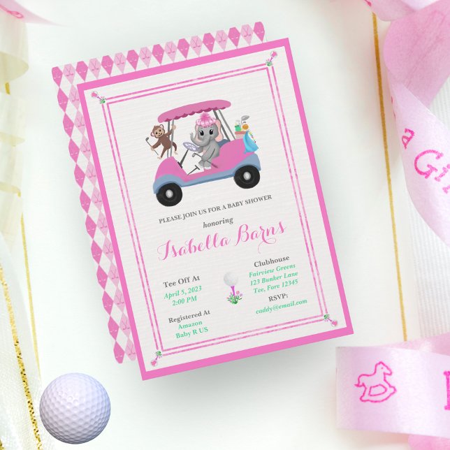 Baby Girl Golfing Elephant & Monkey Dusche Einladung (Von Creator hochgeladen)