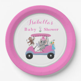 Baby Girl Golfing Elephant & Monkey Dusche Pappteller