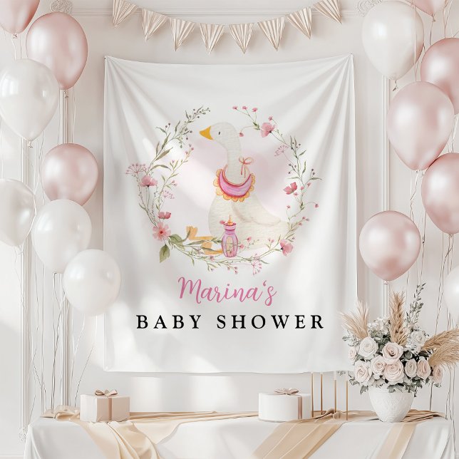 Baby Girl Goose Baby Dusche Hintergrund Tapestatio Wandteppich (Von Creator hochgeladen)