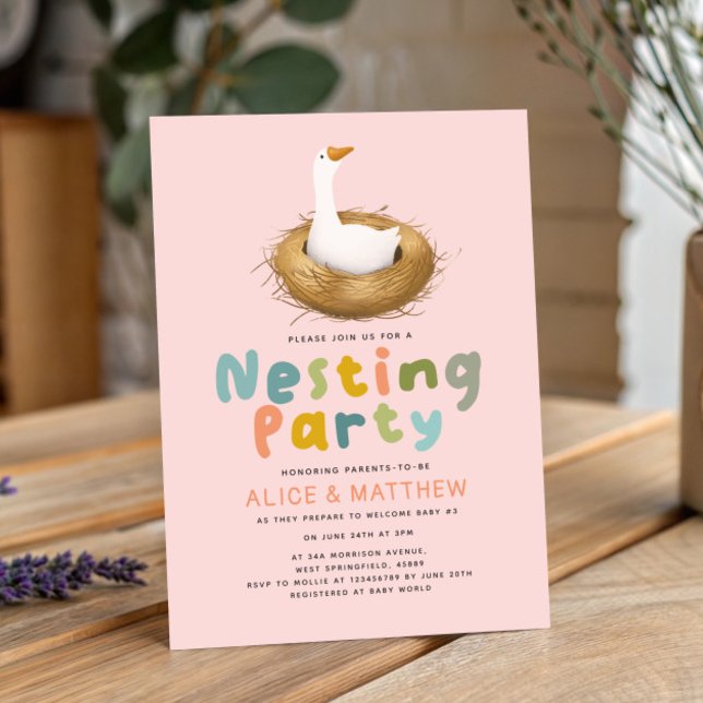 Baby Girl Goose Nesting Party Baby Dusche Einladung (Von Creator hochgeladen)