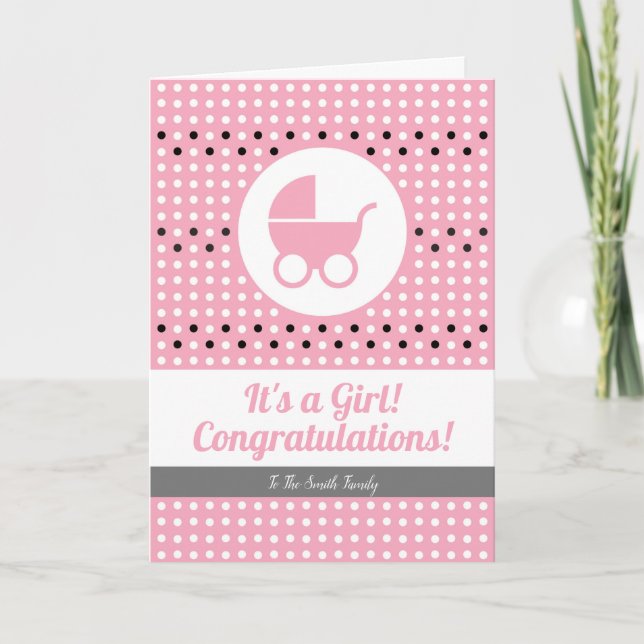 Baby Girl Gratulations Card mit Stroller Karte (Vorderseite)