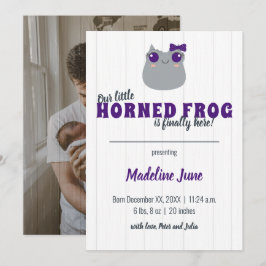 Baby Girl Horned Frog Lila Vertical Baby Ankündigung