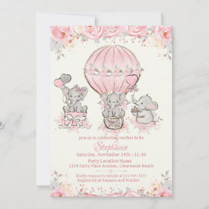 Baby Girl Hot Air Ballon Dusche Einladung