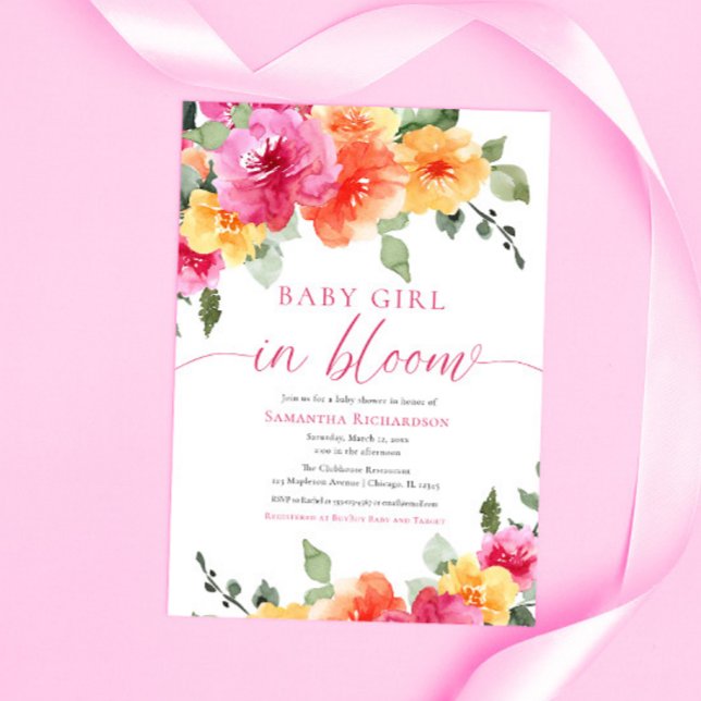 Baby Girl in Bloom bunt Frühling Sommer Blüte Einladung (Von Creator hochgeladen)