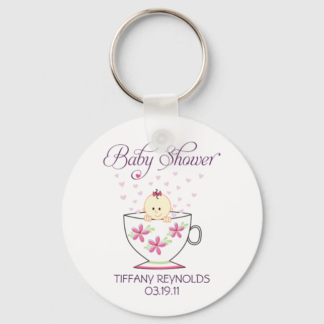 Baby Girl in Teecup Schlüsselanhänger (Vorderseite)