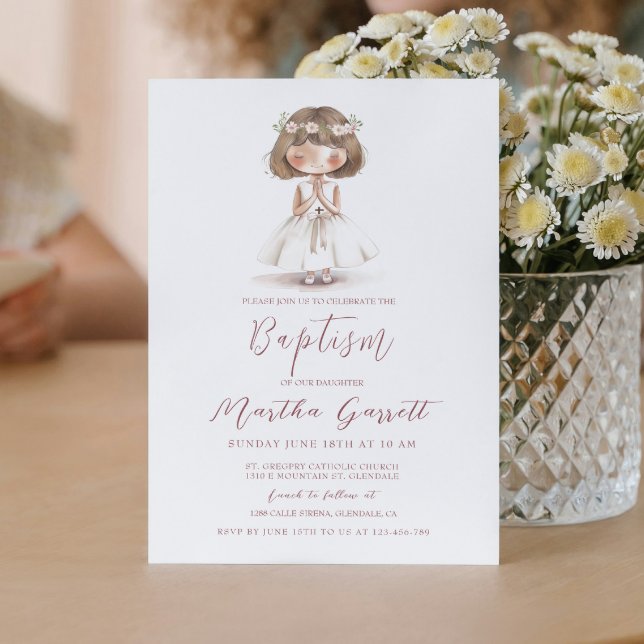 Baby Girl in weißem Kleid Gebet Mädchen Taufe Einladung (Von Creator hochgeladen)