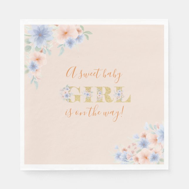 Baby Girl ist unterwegs mit einer Blumendusche Serviette (Vorderseite)