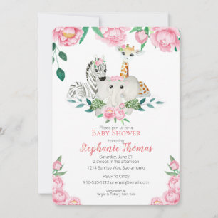 Baby Girl Jungle Animaux Douche Invitation