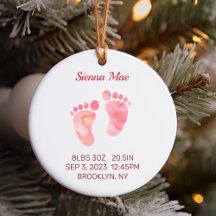 Baby Girl Keepake Neugeborene Stats Ornament Round