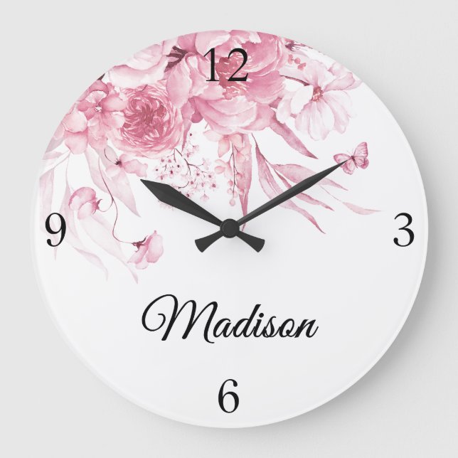 Baby Girl Kinderzimmer Dutch Art Pink Aquilore Große Wanduhr (Vorderseite)