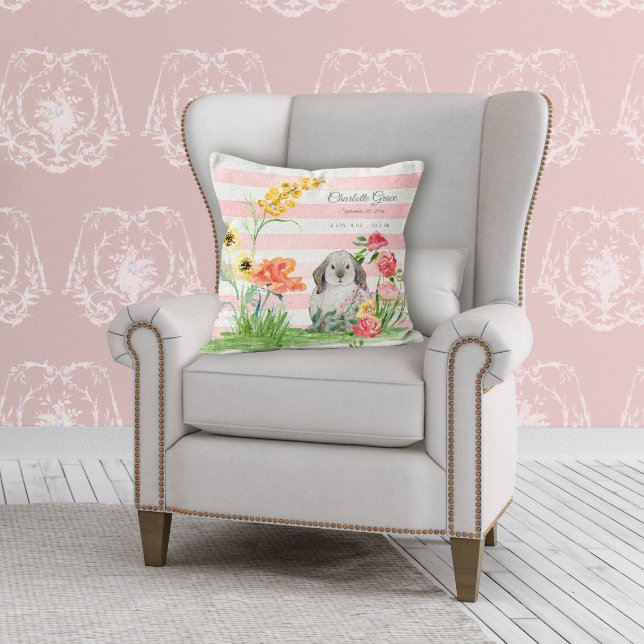 Baby Girl Kinderzimmer Rabbit Floral Geburtsstunde Kissen (Von Creator hochgeladen)