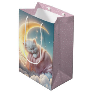 Baby Girl Kitten auf einem Halbmond Mittlere Geschenktüte