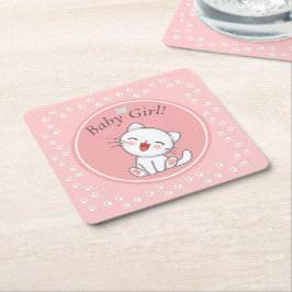 Baby Girl Kitten Pawprints Paper Napkins Rechteckiger Pappuntersetzer