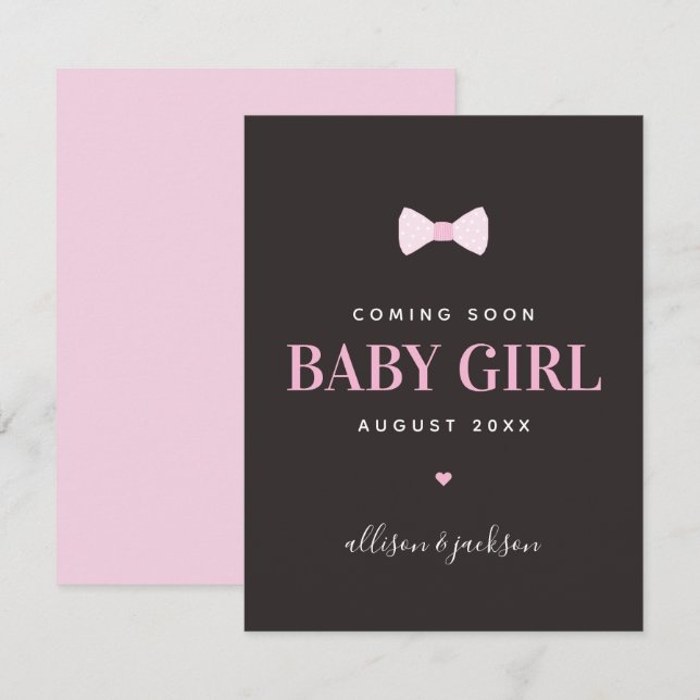 Baby Girl kommt bald Pink Pregnancy Ankündigung (Vorne/Hinten)