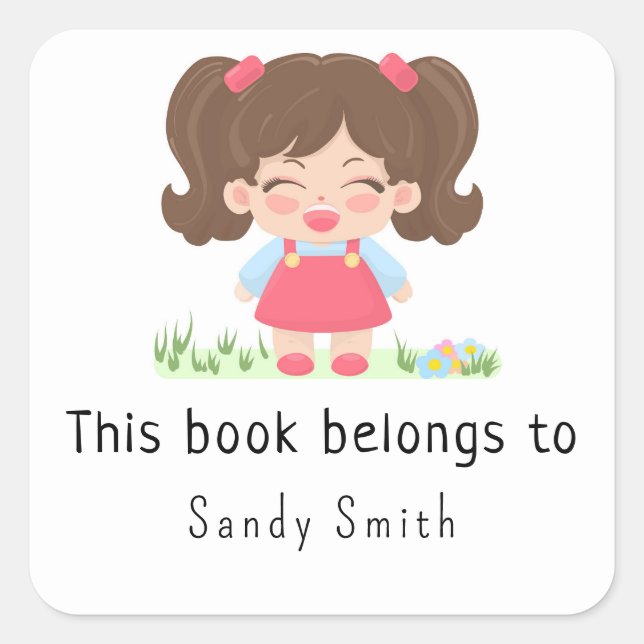 Baby girl lacht - Dieses Buch gehört Quadratischer Aufkleber (Vorderseite)