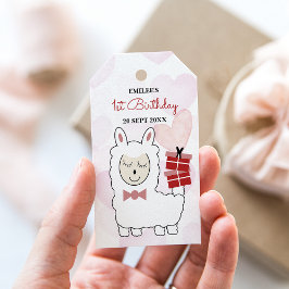 Baby Girl Llamas und rosa Herzen Geschenkanhänger