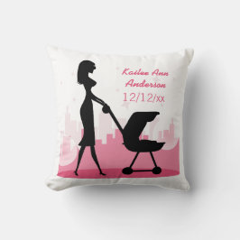 Baby Girl Metro Ankündigung von Geburt Pink City Kissen