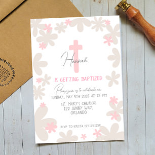 Baby Girl mignonne Baptême Christening Invitation