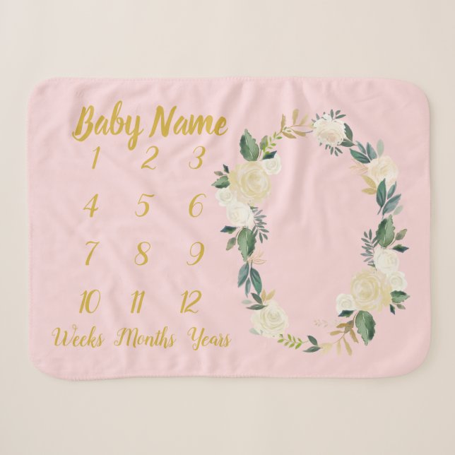 Baby Girl Milestone Personalisiert Pink Gold Blank Sherpadecke (Vorderseite (Horizontal))