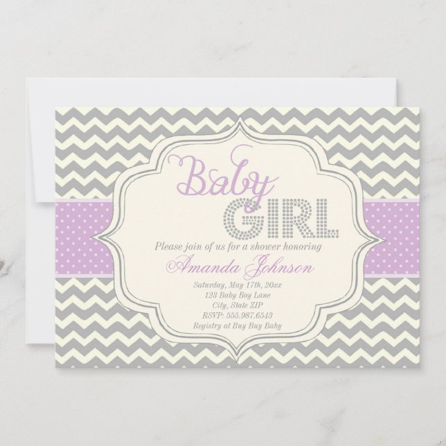 Baby Girl Mod Chic Zickzack Baby Dusche Einladung (Vorderseite)