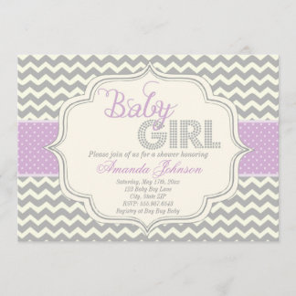 Baby Girl Mod Chic Zickzack Baby Dusche Einladung