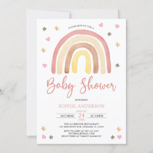 Baby Girl Muted Tones Boho Rainbow Baby Shower Einladung