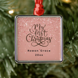 Baby Girl My First Christmas Pink Sparkle Ornament Aus Metall