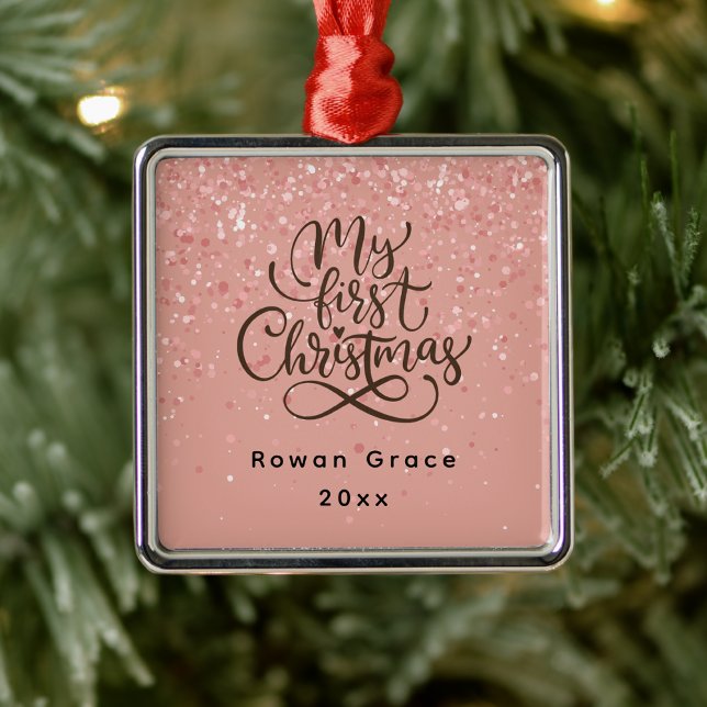 Baby Girl My First Christmas Pink Sparkle Ornament Aus Metall (Von Creator hochgeladen)