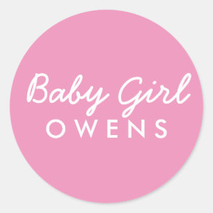 Baby Girl Nachname Babydusche Aufkleber Pink Weiß